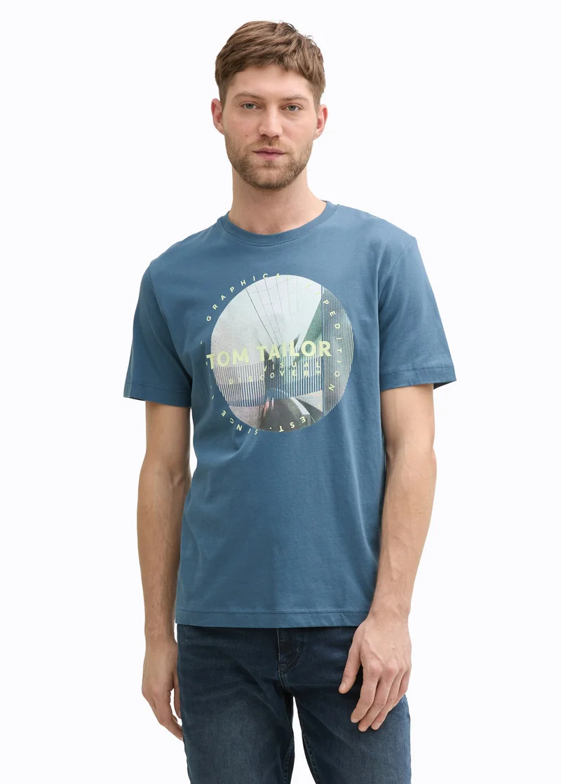 Tom Tailor T Shirt With Photo Print Mystical Blue