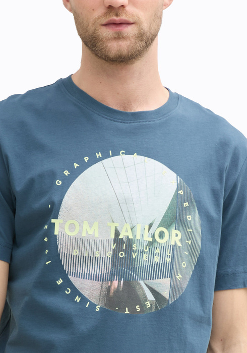 Tom Tailor T Shirt With Photo Print Mystical Blue - 1045661-36985