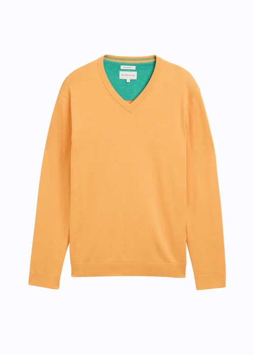 Tom Tailor Knitted Pullover With A V Neckline Peachy Orange Melange - 1039811-37378