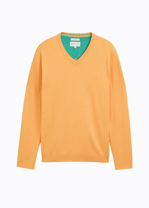 Tom Tailor Knitted Pullover With A V Neckline Peachy Orange Melange