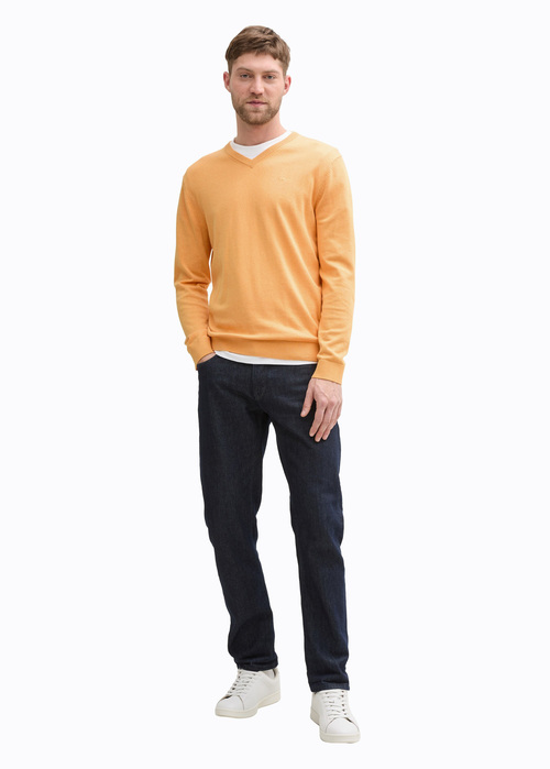 Tom Tailor Knitted Pullover With A V Neckline Peachy Orange Melange