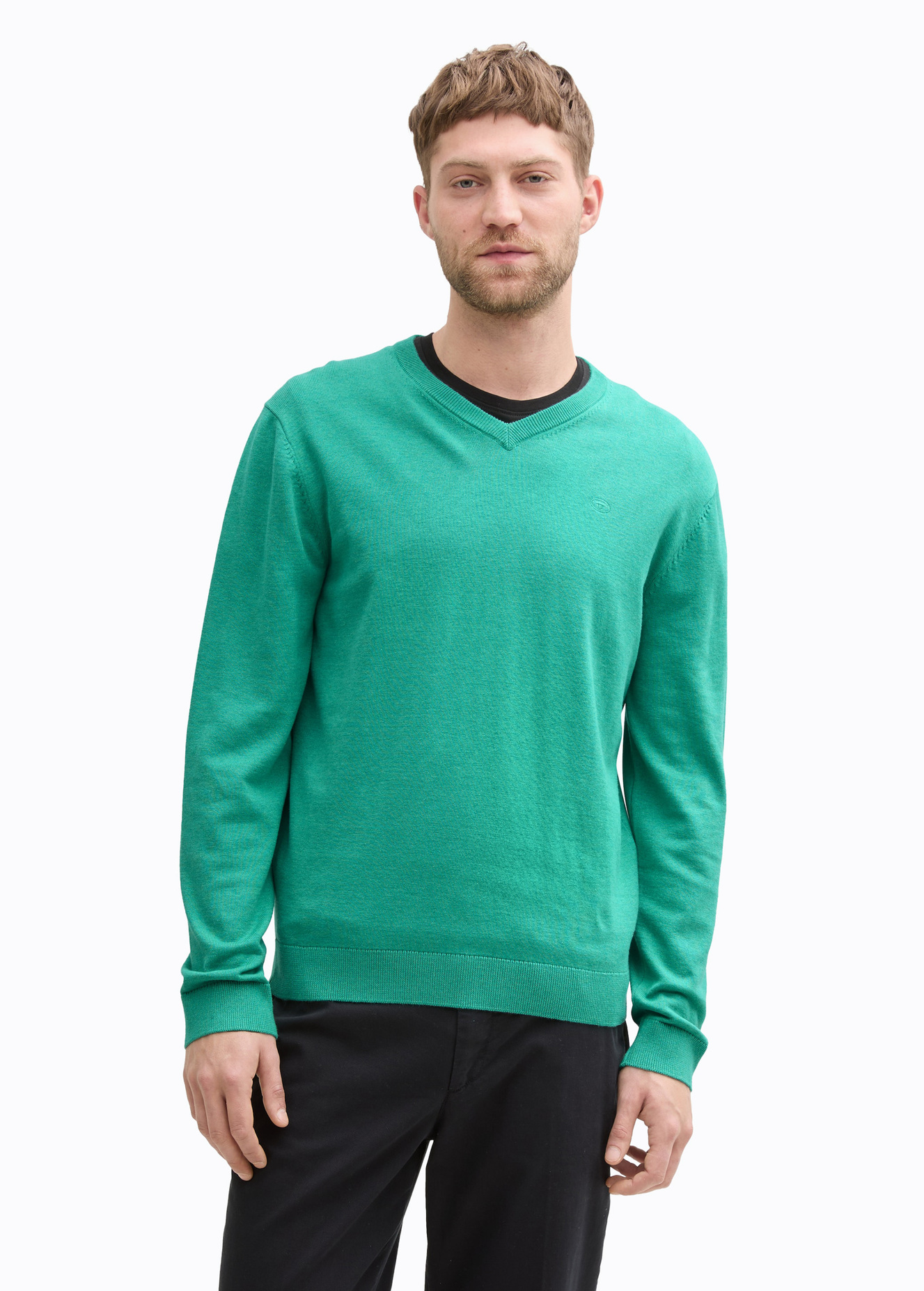 Tom Tailor Knitted Pullover With A V Neckline Bright Jade Green Melange