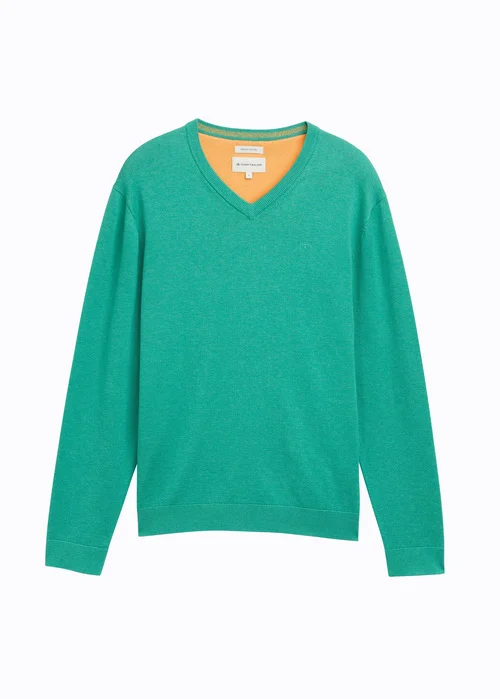 Tom Tailor Knitted Pullover With A V Neckline Bright Jade Green Melange - 1039811-37437