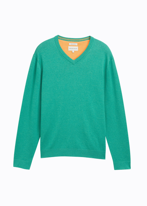 Tom Tailor Knitted Pullover With A V Neckline Bright Jade Green Melange