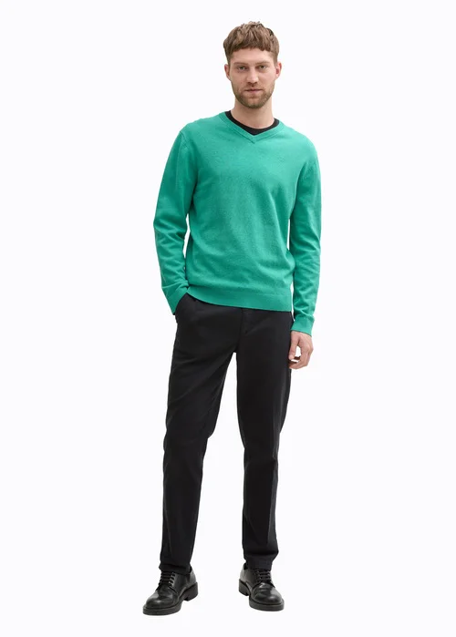 Tom Tailor Knitted Pullover With A V Neckline Bright Jade Green Melange - 1039811-37437