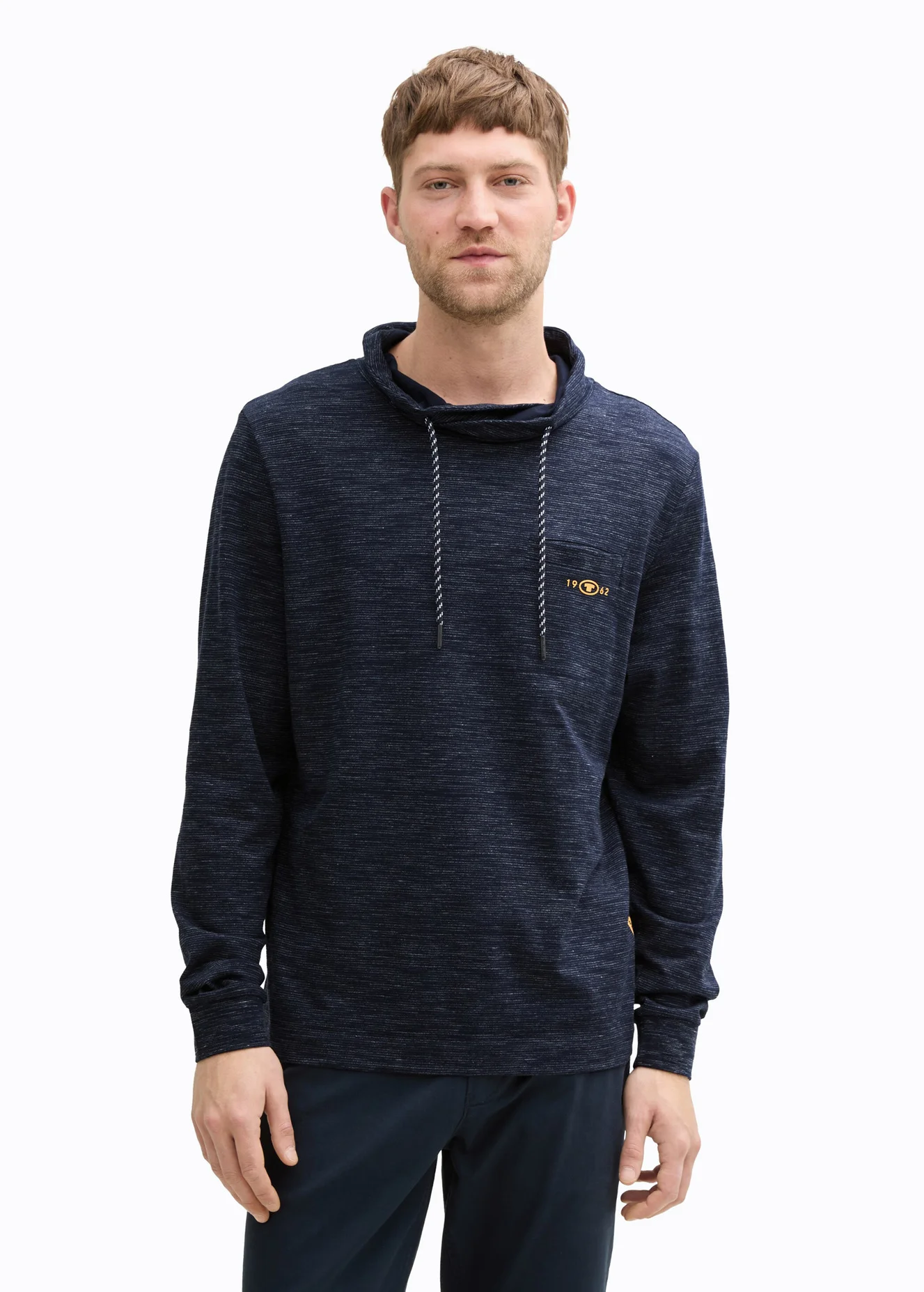 Tom Tailor Snood Long Sleeve Shirt With Breast Pocket Sky Captain Blue Stripy Inject