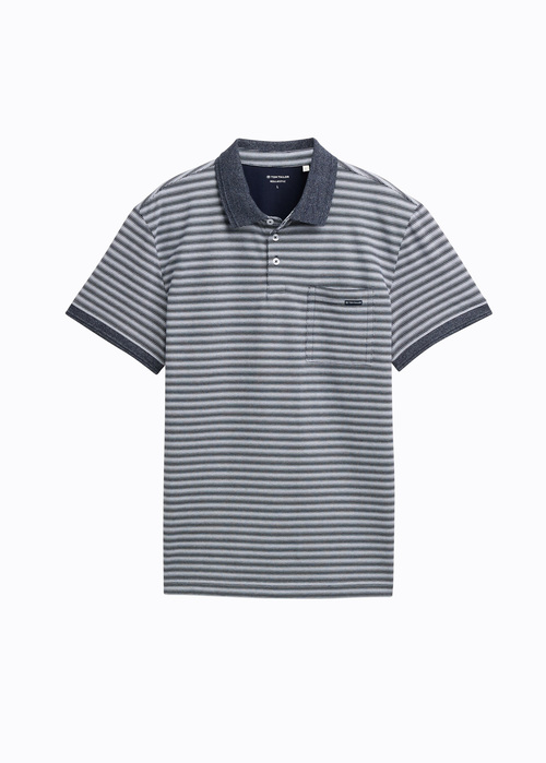 Tom Tailor Piqu Polo Shirt With Breast Pocket Navy White Irregular Stripe - NAVY-GINGHAM