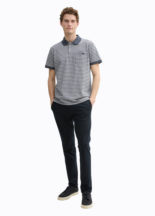 Tom Tailor Piqu Polo Shirt With Breast Pocket Navy White Irregular Stripe - NAVY-GINGHAM