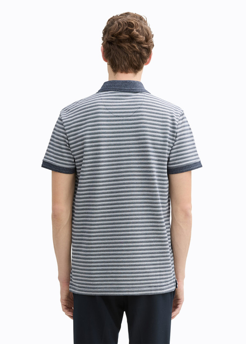 Tom Tailor Piqu Polo Shirt With Breast Pocket Navy White Irregular Stripe