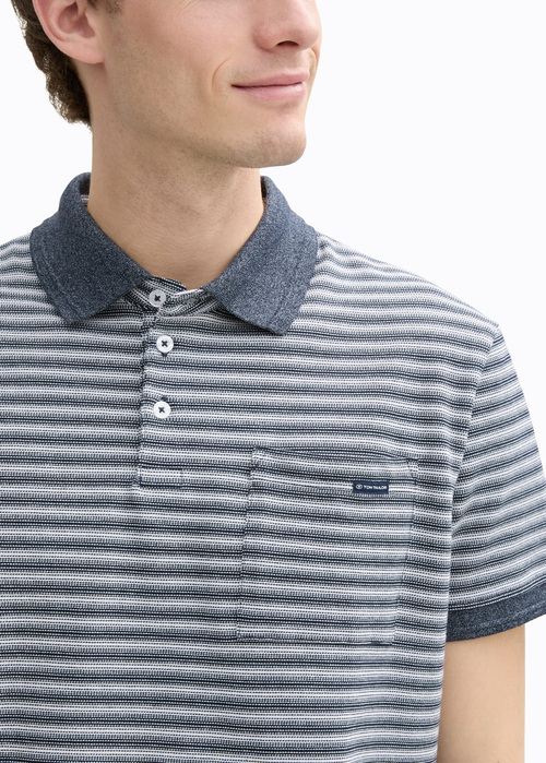 Tom Tailor Piqu Polo Shirt With Breast Pocket Navy White Irregular Stripe - NAVY-GINGHAM