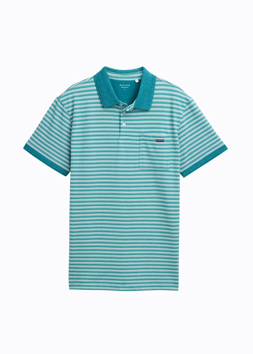 Tom Tailor Piqu Polo Shirt With Breast Pocket Green White Irregular Stripe