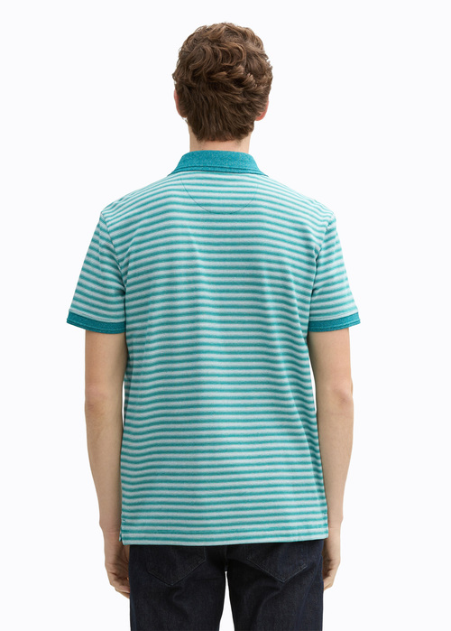 Tom Tailor Piqu Polo Shirt With Breast Pocket Green White Irregular Stripe