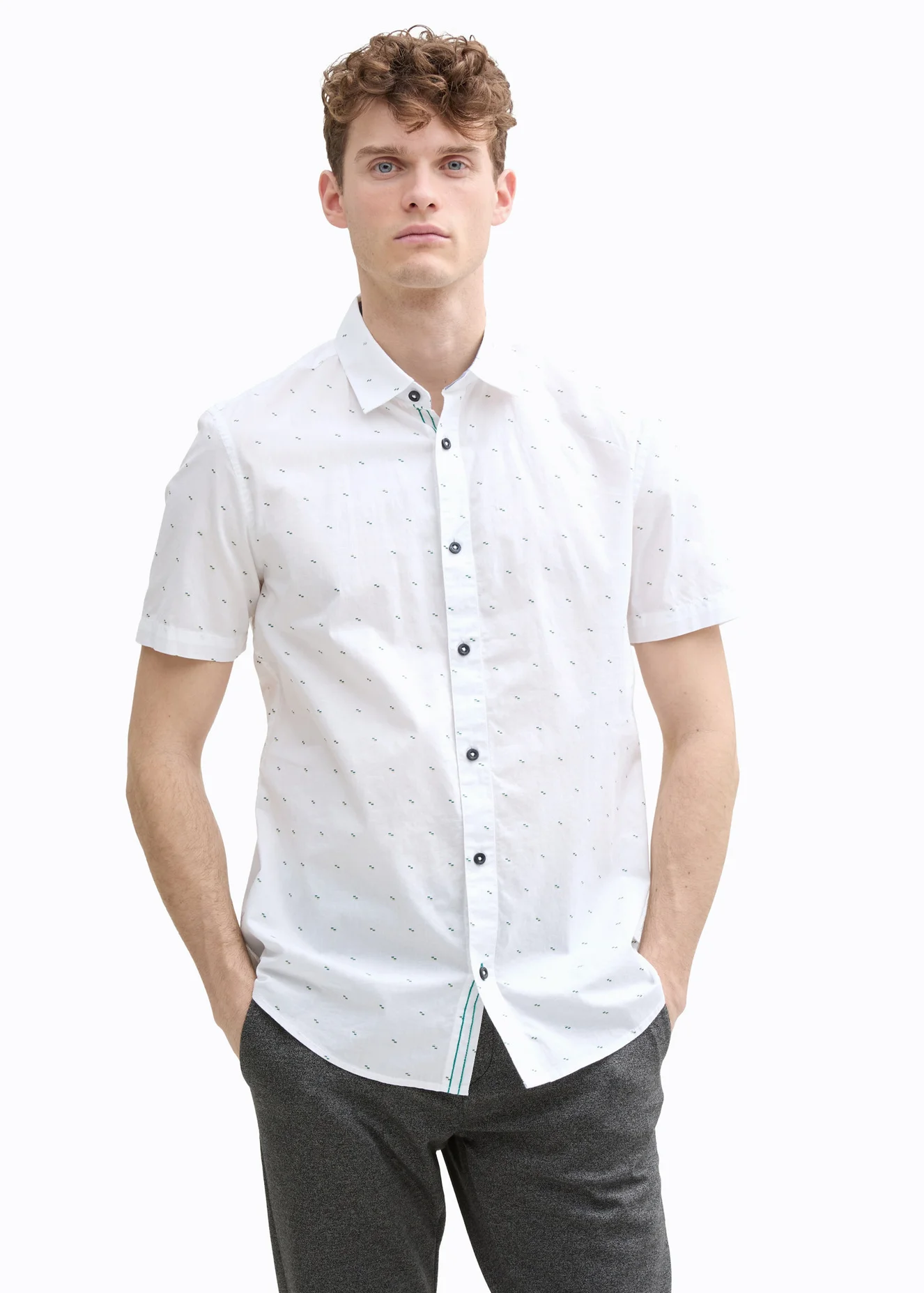Tom Tailor Shirt White Small Bars Design