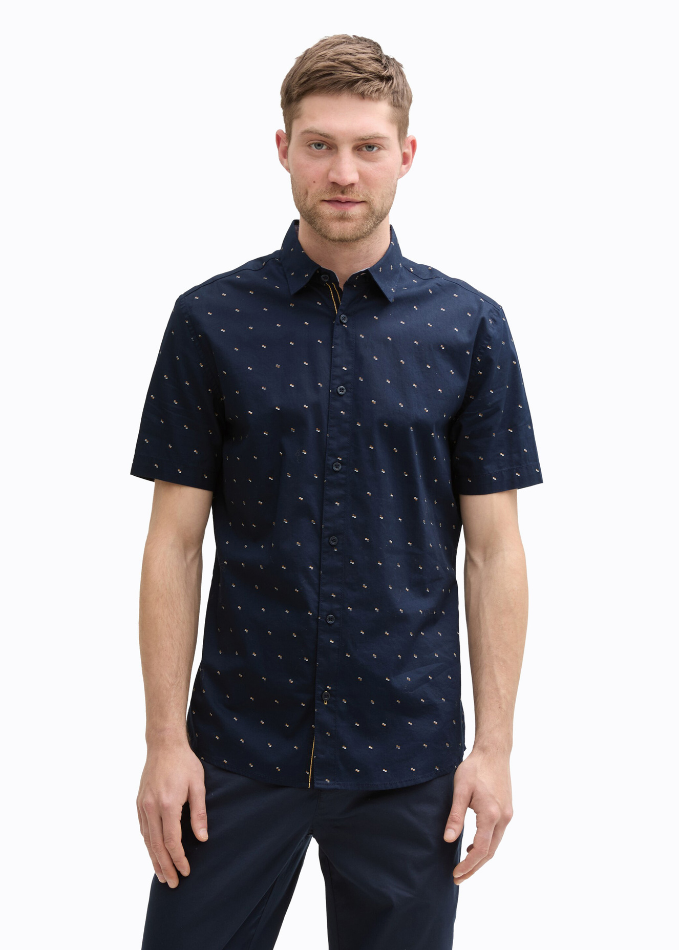 Tom Tailor Short Sleeve Shirt Navy Small Bars Design - 112364050