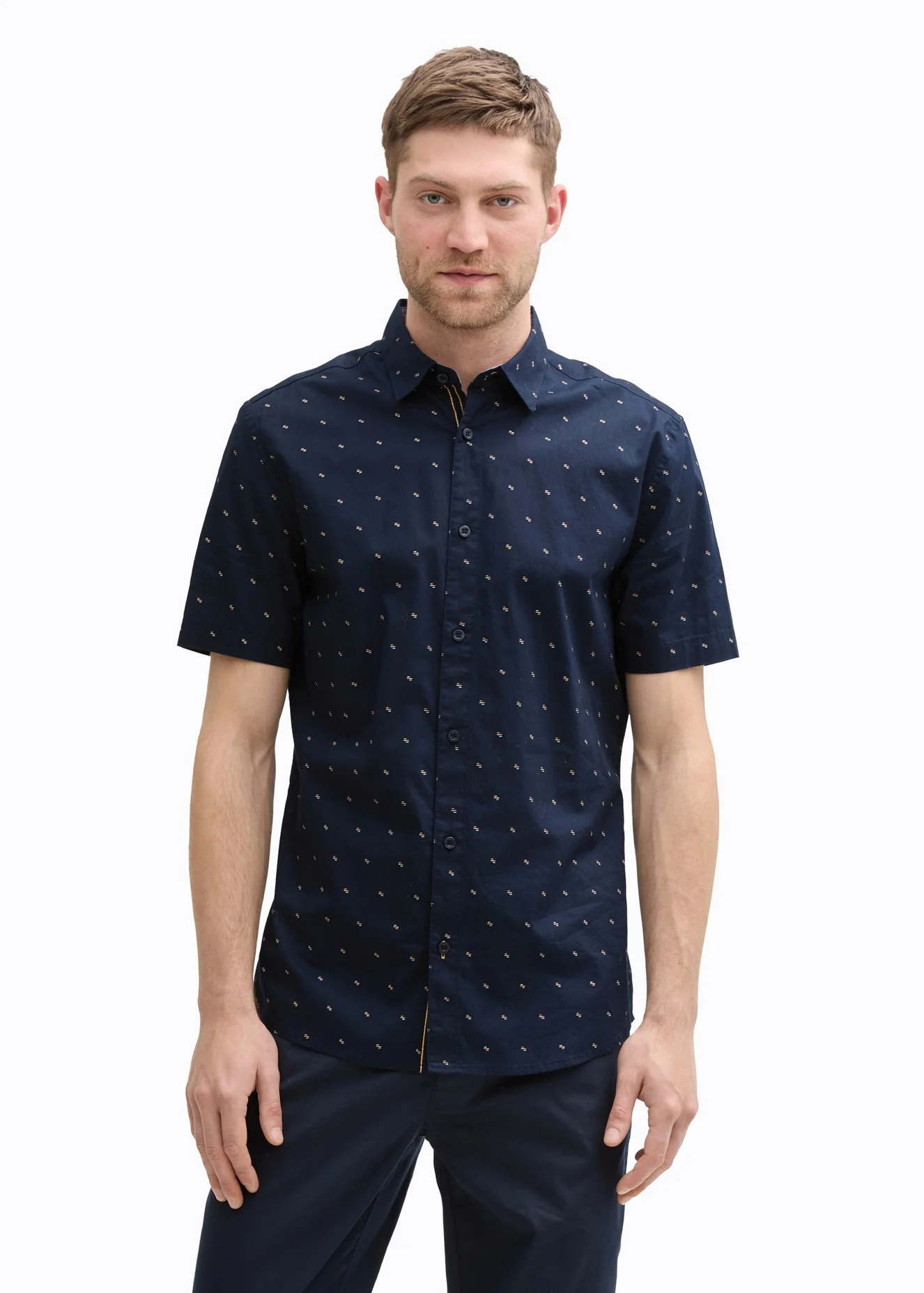 Tom Tailor Short Sleeve Shirt Navy Small Bars Design
