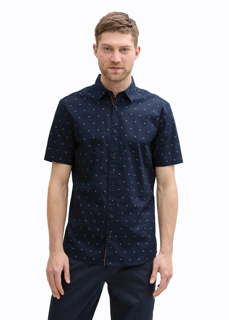 Tom Tailor Short Sleeve Shirt Navy Small Bars Design