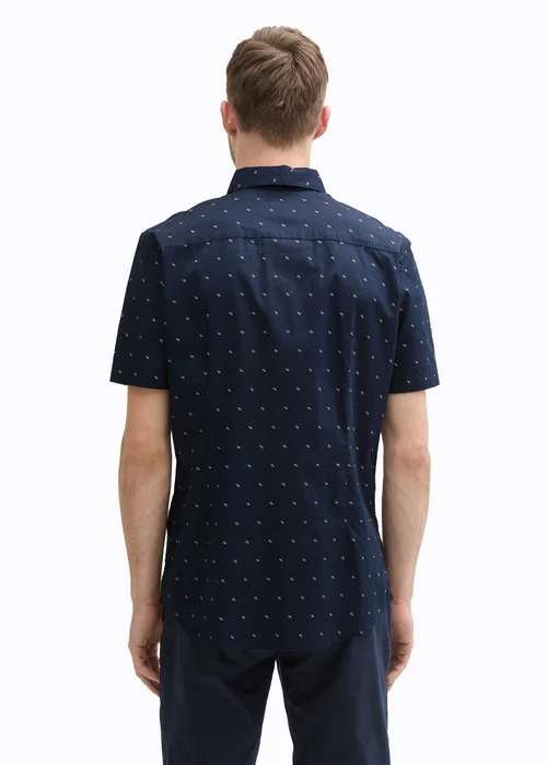 Tom Tailor Short Sleeve Shirt Navy Small Bars Design
