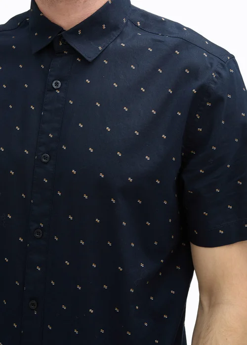 Tom Tailor Short Sleeve Shirt Navy Small Bars Design