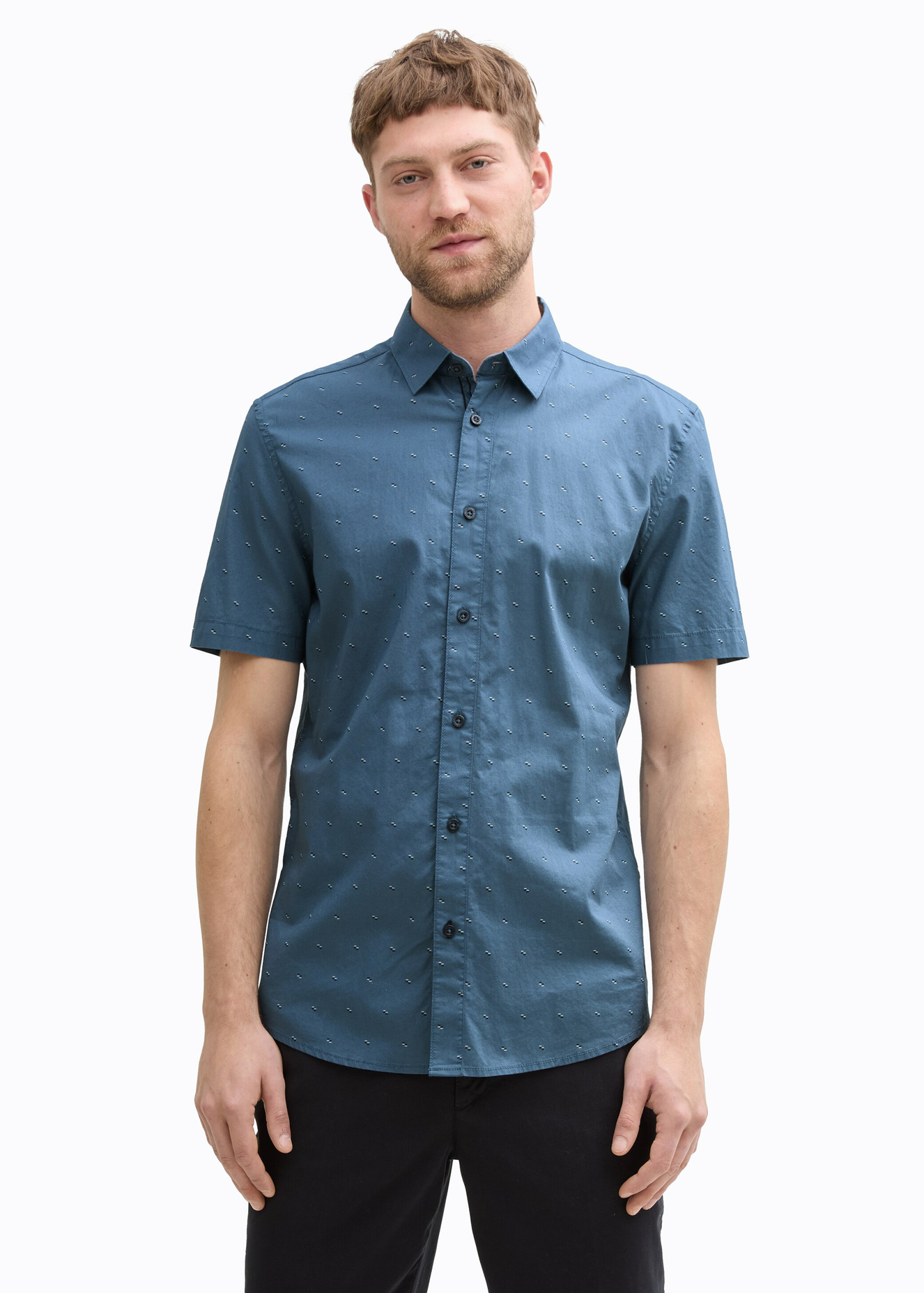 Tom Tailor Short Sleeve Shirt Blue Small Bars Design - COOL-MEDIUM