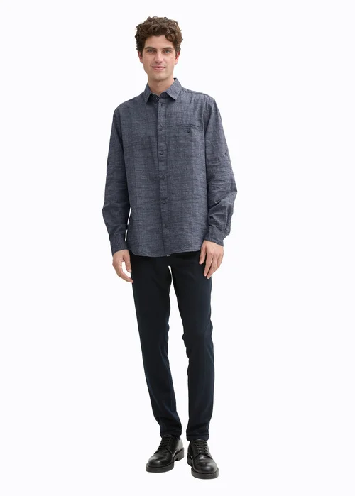 Tom Tailor Regular Fit Shirt With Turn Up Function Navy White Fil A Fil Dobby