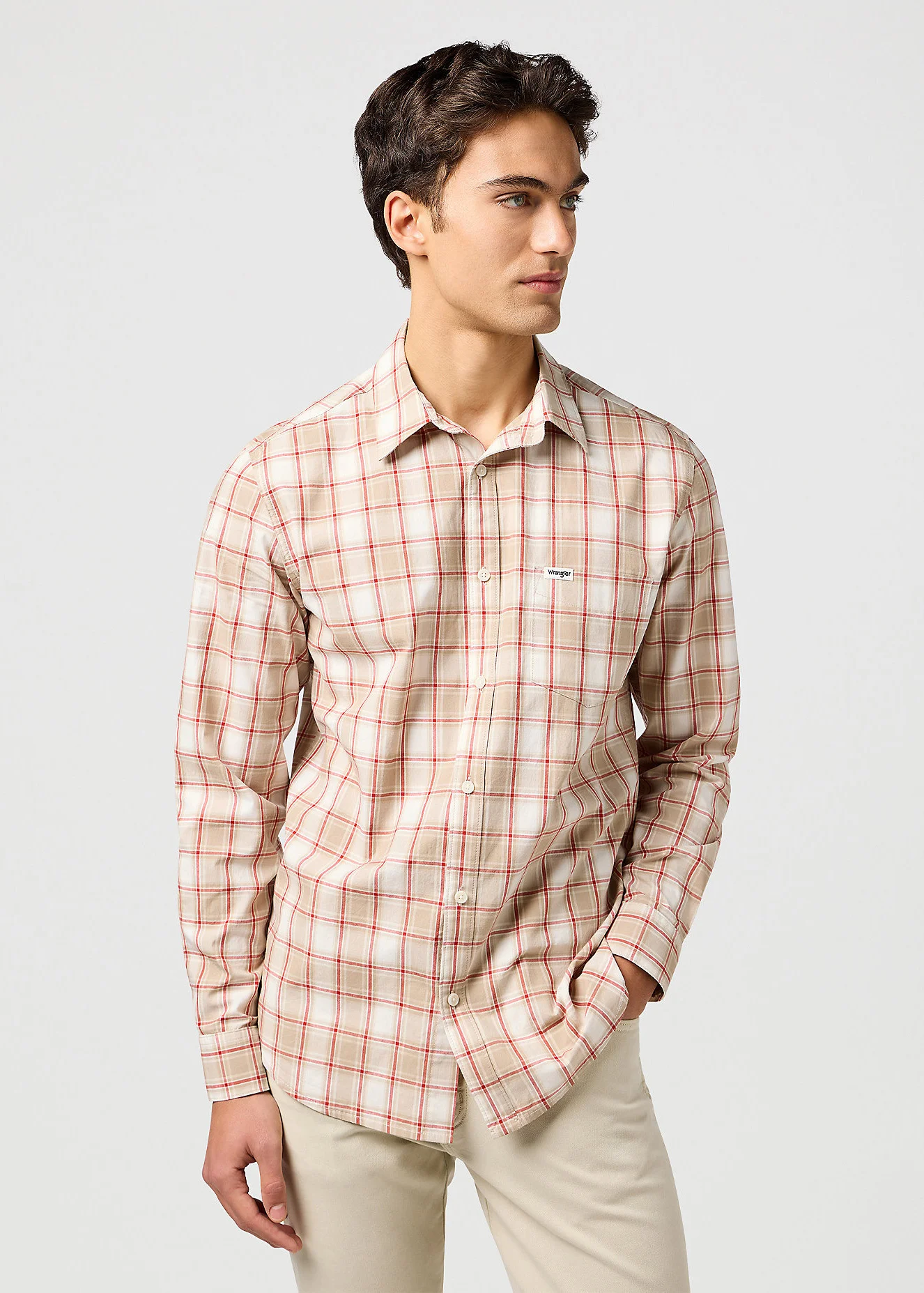 Wrangler One Pocket Shirt Tan Check