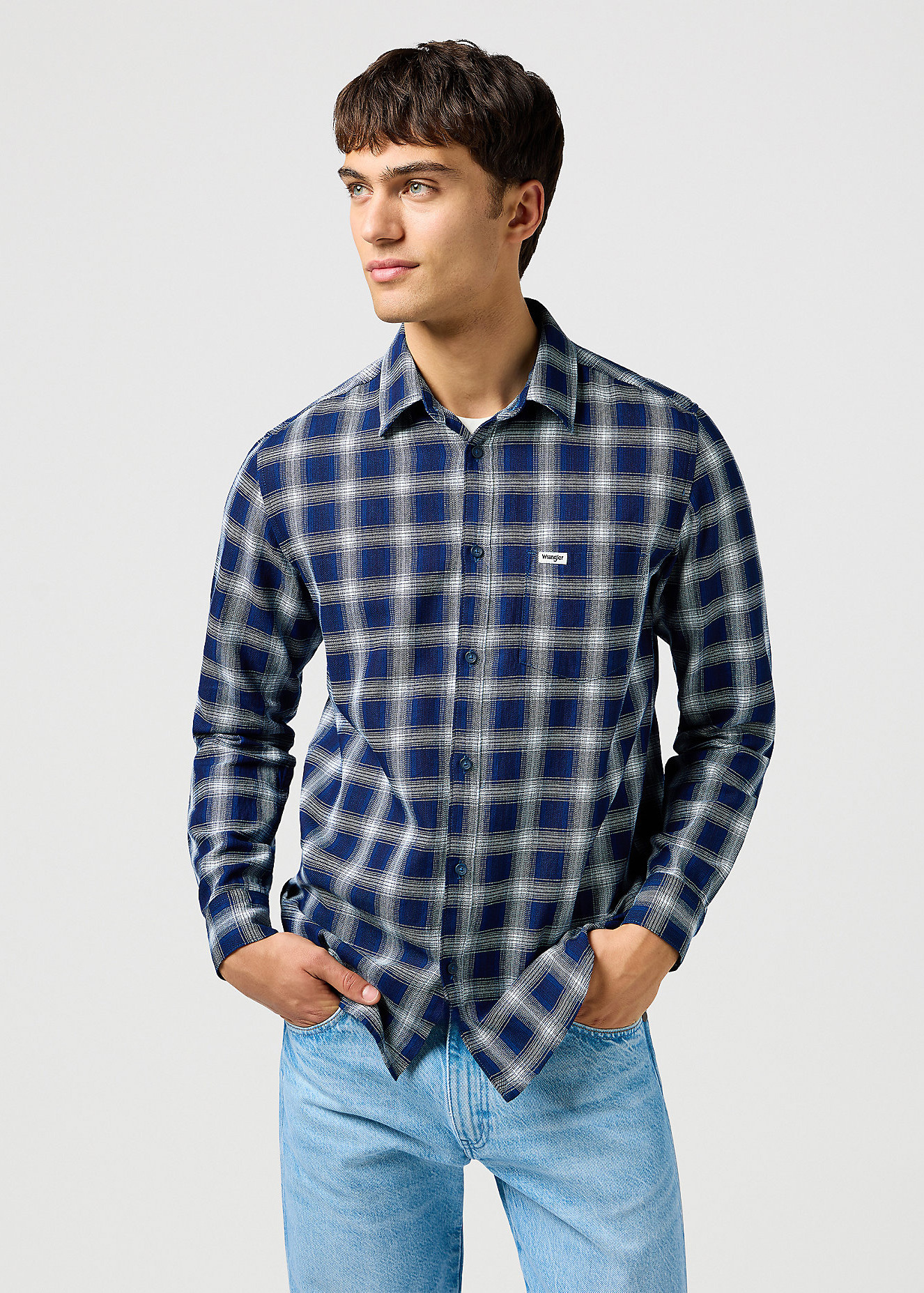 Wrangler One Pocket Shirt Indigo Plaid Check - 112362897