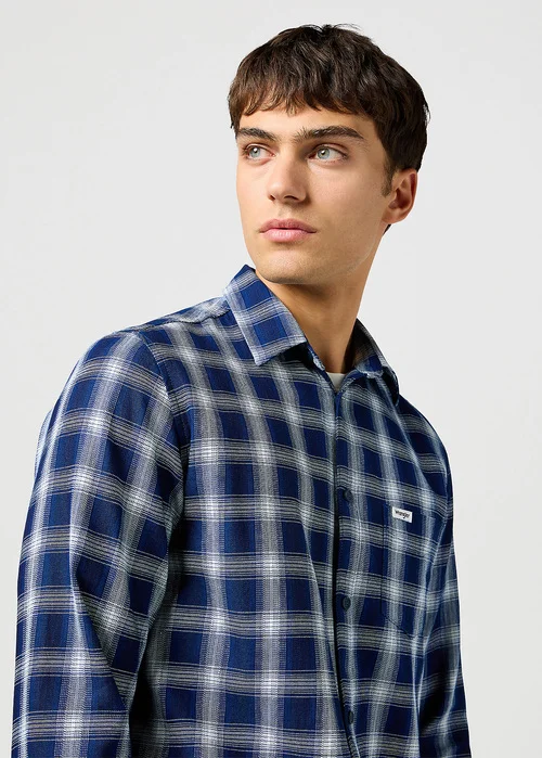 Wrangler One Pocket Shirt Indigo Plaid Check