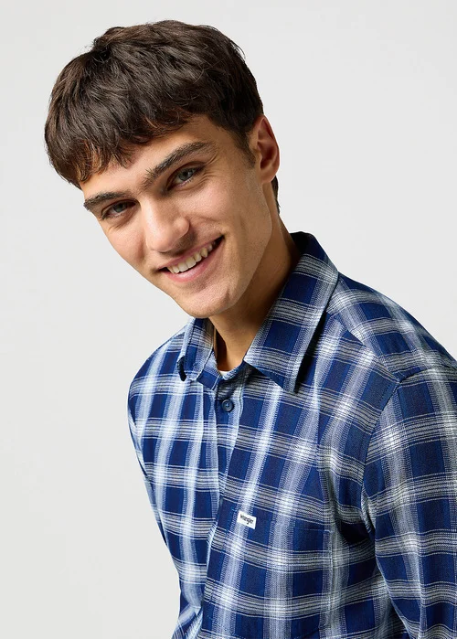 Wrangler One Pocket Shirt Indigo Plaid Check