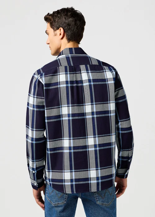 Wrangler One Pocket Shirt Large Indigo Plain Check