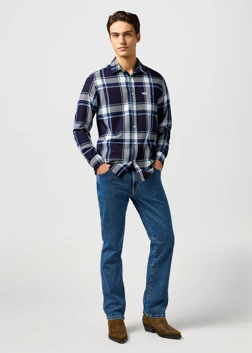Wrangler One Pocket Shirt Large Indigo Plain Check