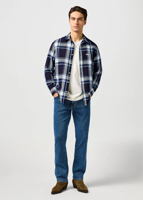 Wrangler One Pocket Shirt Large Indigo Plain Check
