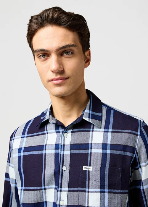 Wrangler One Pocket Shirt Large Indigo Plain Check