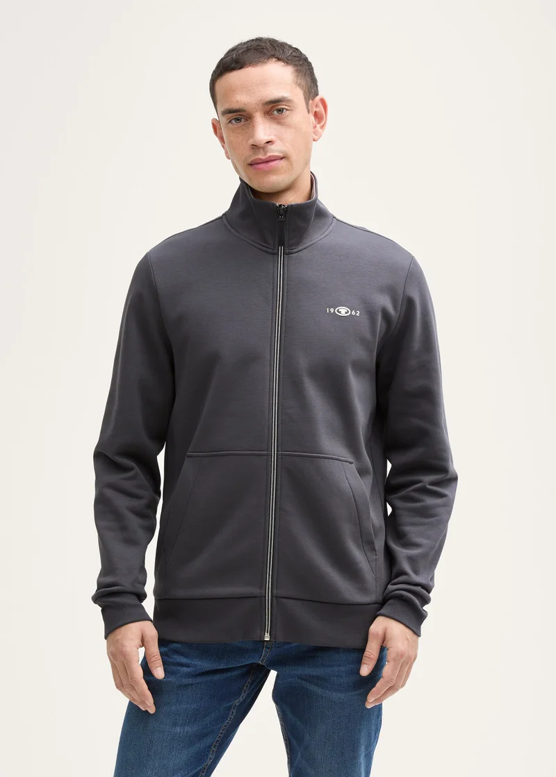 Tom Tailor Sweat Jacket With Stand Up Collar Tarmac Grey