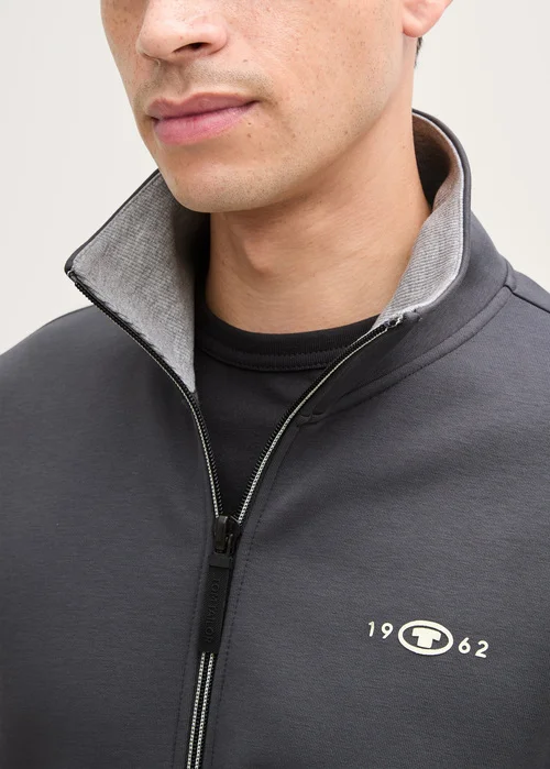 Tom Tailor Sweat Jacket With Stand Up Collar Tarmac Grey - 1045645-10899