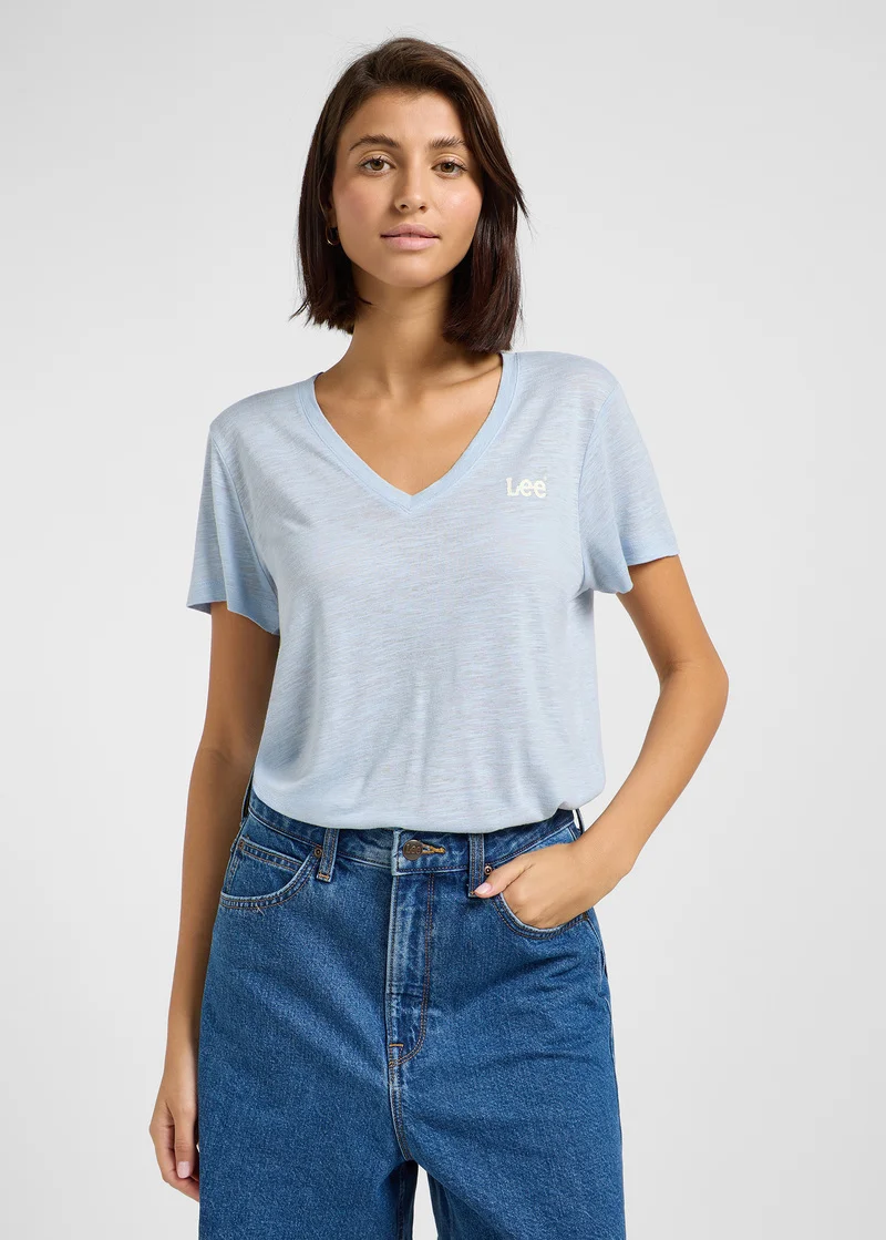 Lee V Neck Tee Shy Blue - 112362939