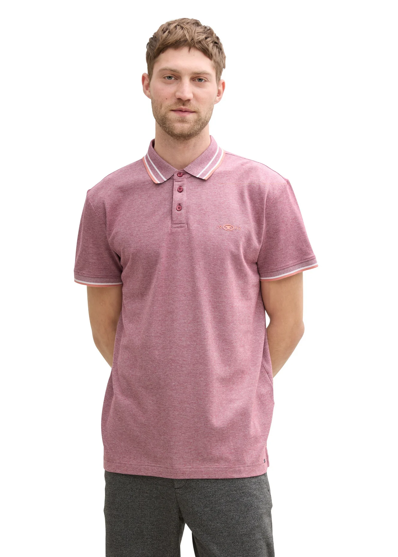 Tom Tailor Piqu Polo Shirt With Stretch Deep Red Two Tone