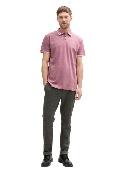 Tom Tailor Piqu Polo Shirt With Stretch Deep Red Two Tone - 1045629-37559