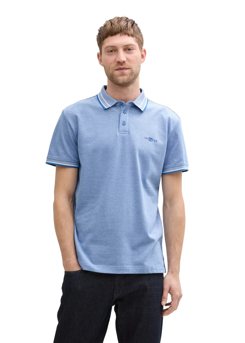Tom Tailor Piqu Polo Shirt With Stretch Sapphire Blue Two Tone Pique
