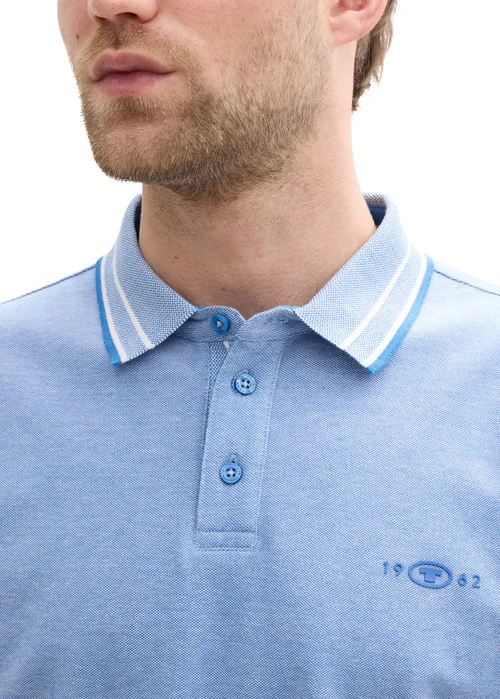 Tom Tailor Piqu Polo Shirt With Stretch Sapphire Blue Two Tone Pique