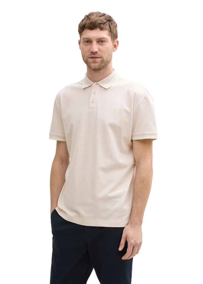 Tom Tailor Piqu Polo Shirt With Stretch Light Cashew Beige Two Tone