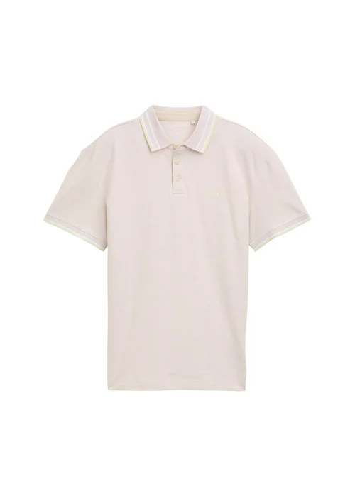 Tom Tailor Piqu Polo Shirt With Stretch Light Cashew Beige Two Tone - 1045629-38207