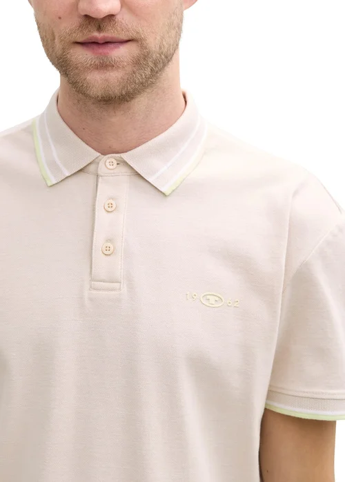 Tom Tailor Piqu Polo Shirt With Stretch Light Cashew Beige Two Tone - 1045629-38207