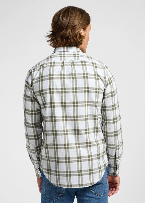 Lee Leesure Shirt Olive Green Ecru Plaid - 112363691