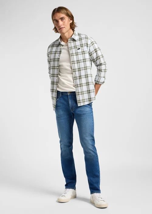 Lee Leesure Shirt Olive Green Ecru Plaid