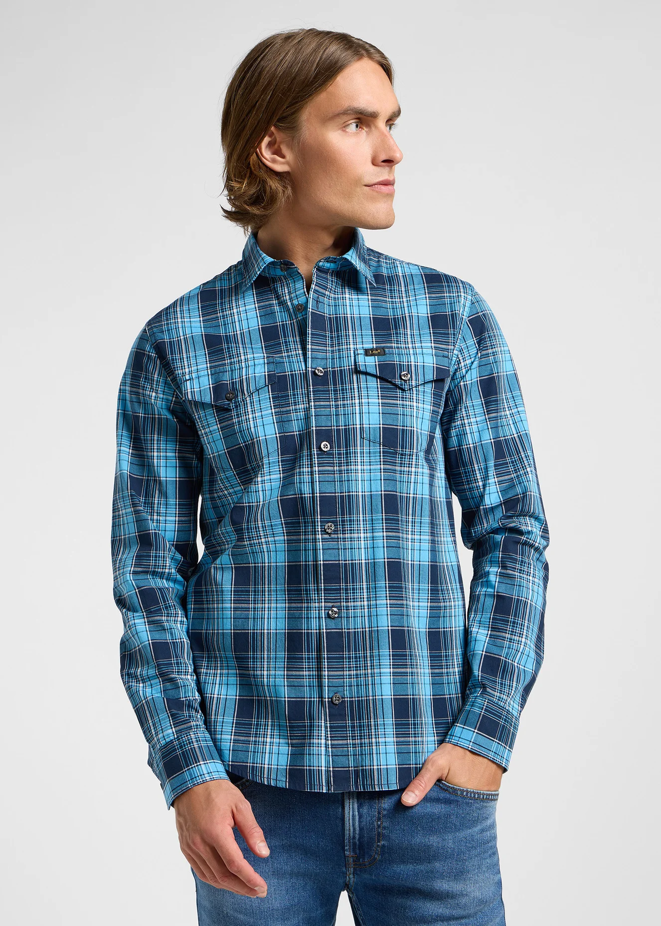 Lee Regular Rivet Shirt Check Navy Ombre Plaid