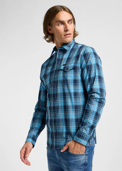 Lee Regular Rivet Shirt Check Navy Ombre Plaid
