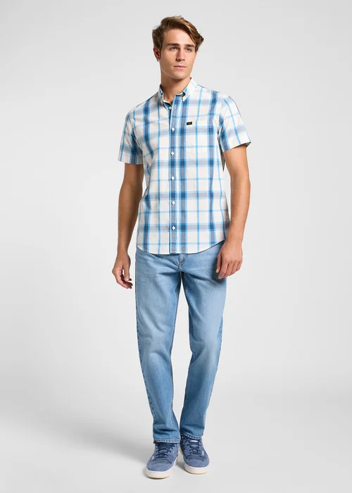 Lee Button Down Short Sleeve Stream Ecru Plaid Check - 112363688