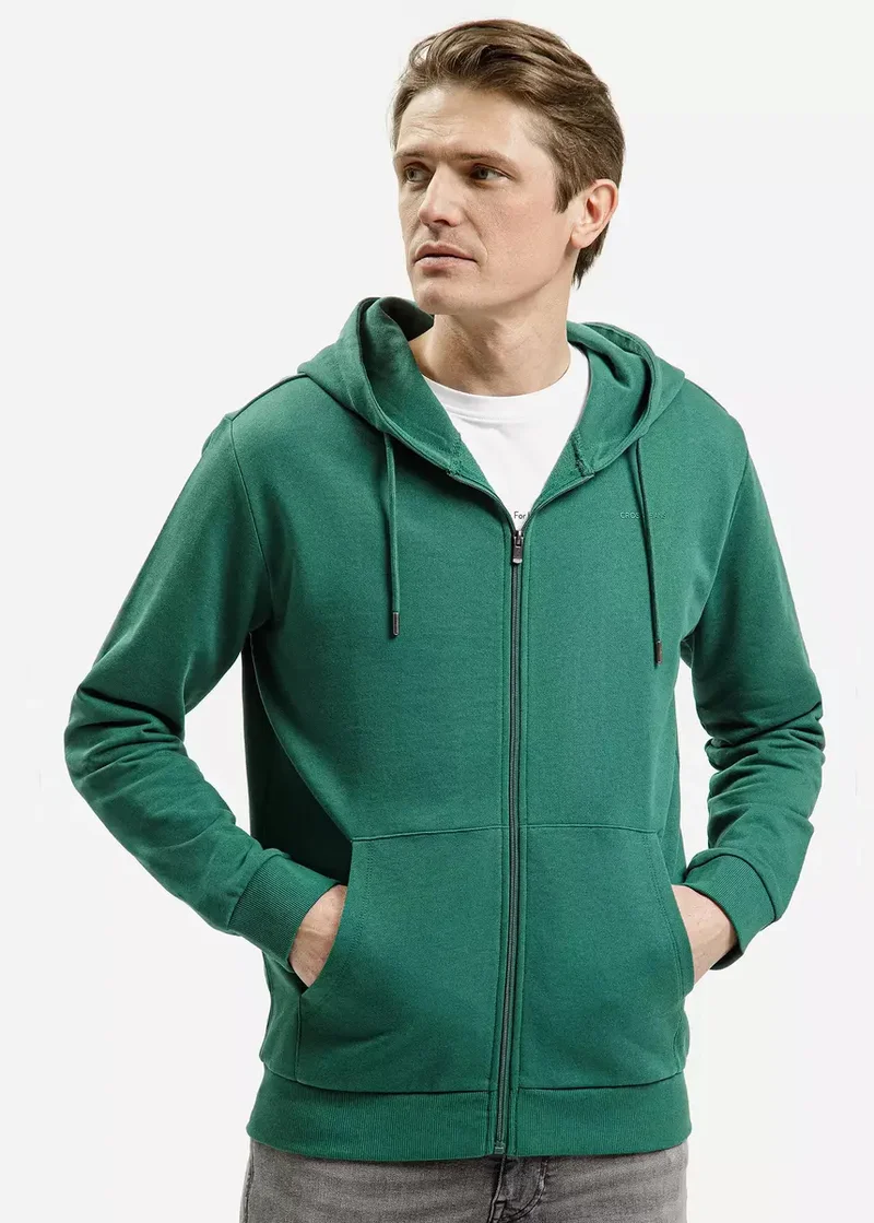 Cross Jeans Zip Hoodie Sweatshirt Emerald 479 - 25503-479