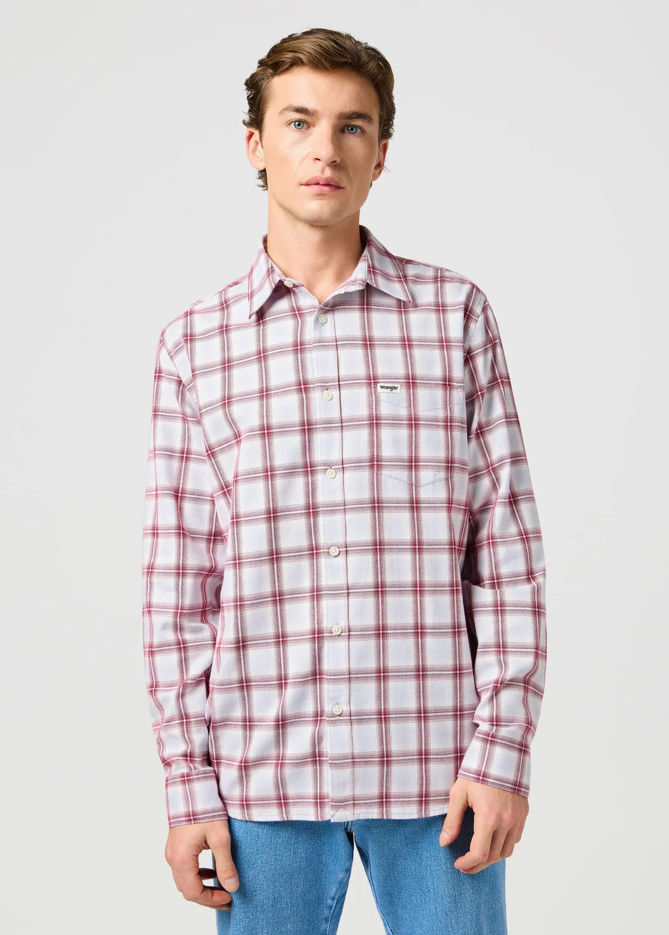 Wrangler One Pocket Shirt Light Blue Check