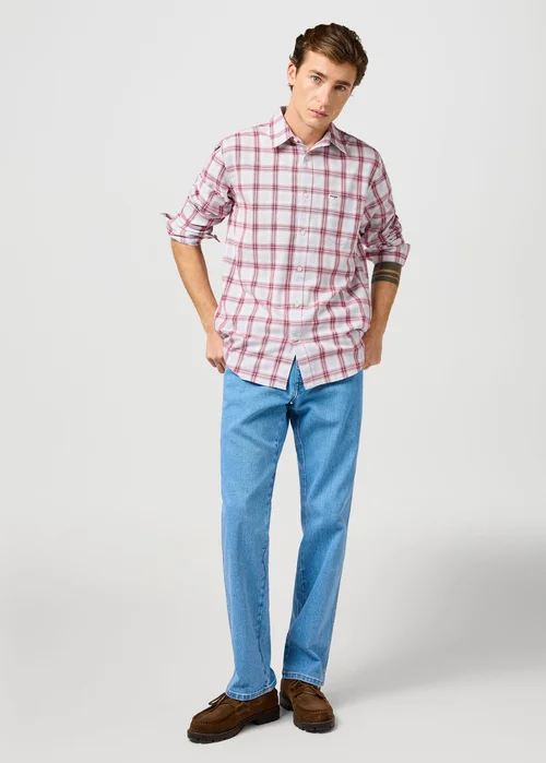 Wrangler One Pocket Shirt Light Blue Check